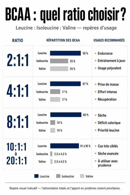 Meilleur bcaa : comparaison visuelle des ratios et des usages