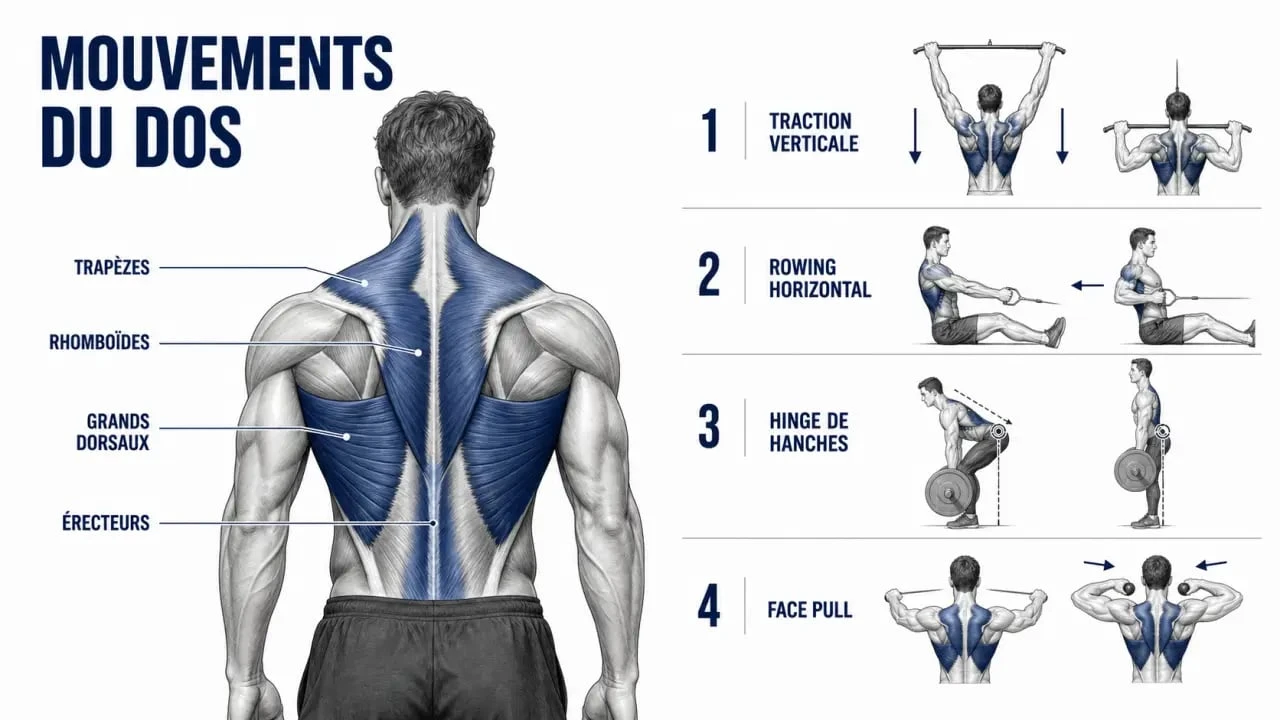 Muscler le dos : schéma des muscles principaux et des exercices clés