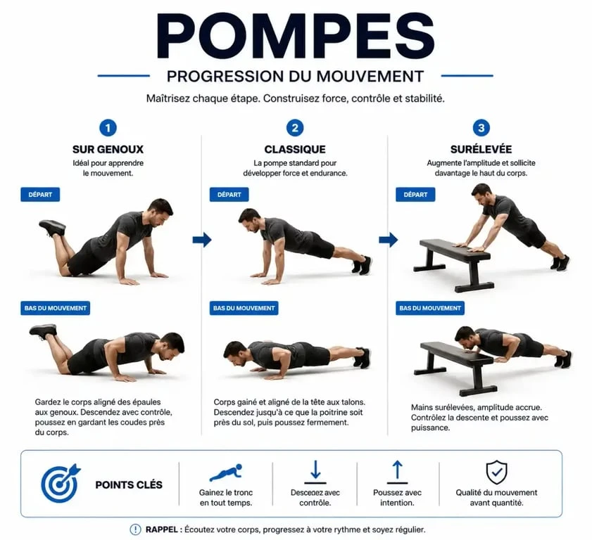 Progression et scaling des mouvements de pompes pour WOD poids du corps