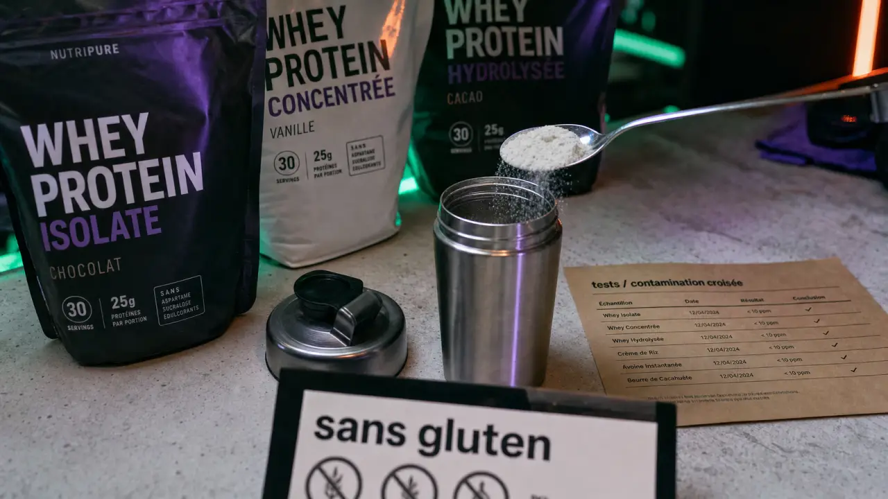 Whey sans gluten : étiquetage clair et tests contamination croisée