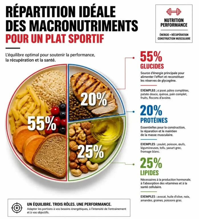 Répartition des macronutriments dans un plat sportif équilibré