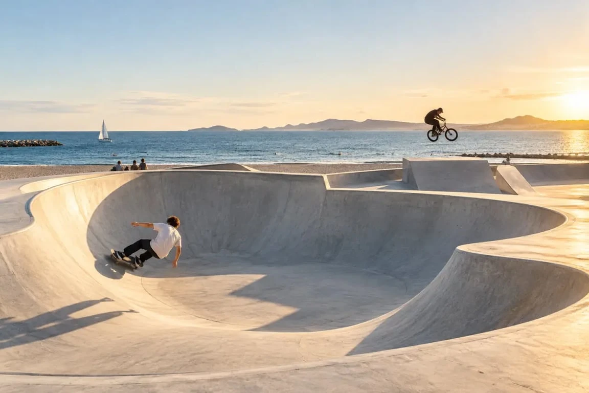 Skate park du Prado au bord des plages de Marseille