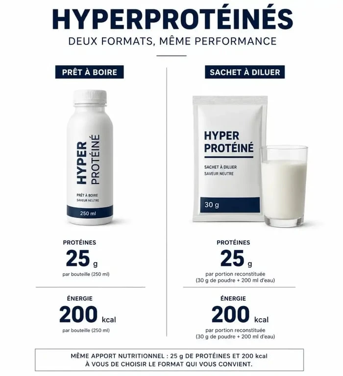 Comparaison des compléments alimentaires hyperprotéinés par apport en protéines et calories