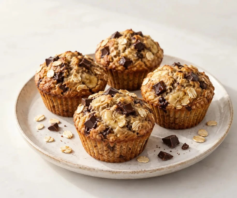 Muffins flocons d’avoine healthy à la banane et au chocolat