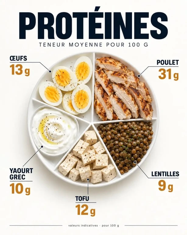 Comment manger plus de protéines : infographie des principales sources et de leur teneur