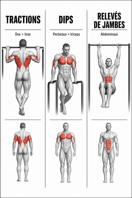 Infographie des muscles ciblés par les exercices à la chaise romaine