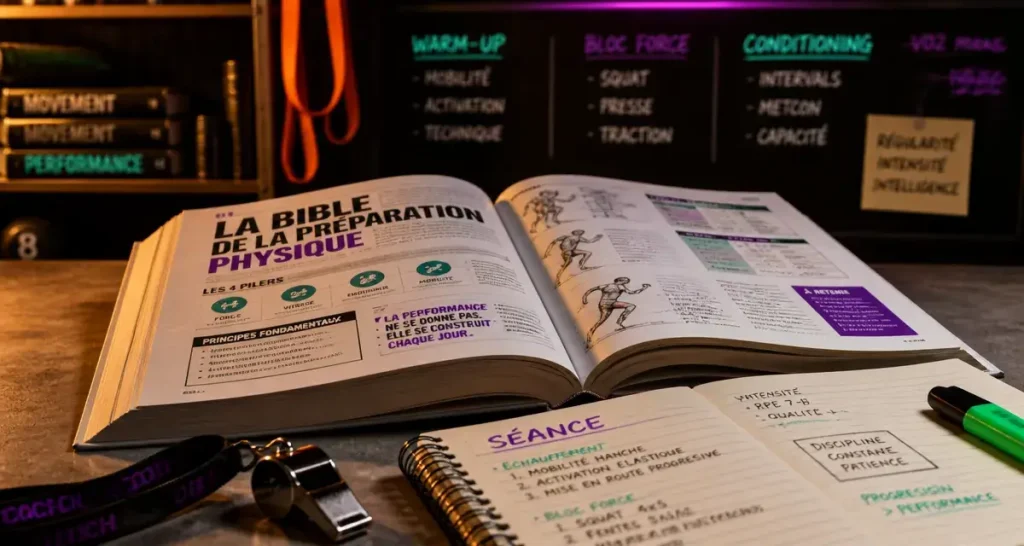 La bible de la préparation physique Amphora, livre ouvert sur entraînement et coaching