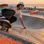 Skate park la faute sur mer : rider dans le bowl et aire street