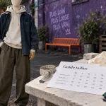 Vêtement unisexe : surchemise, hoodie et pantalon, guide tailles sur table pour coupes oversize