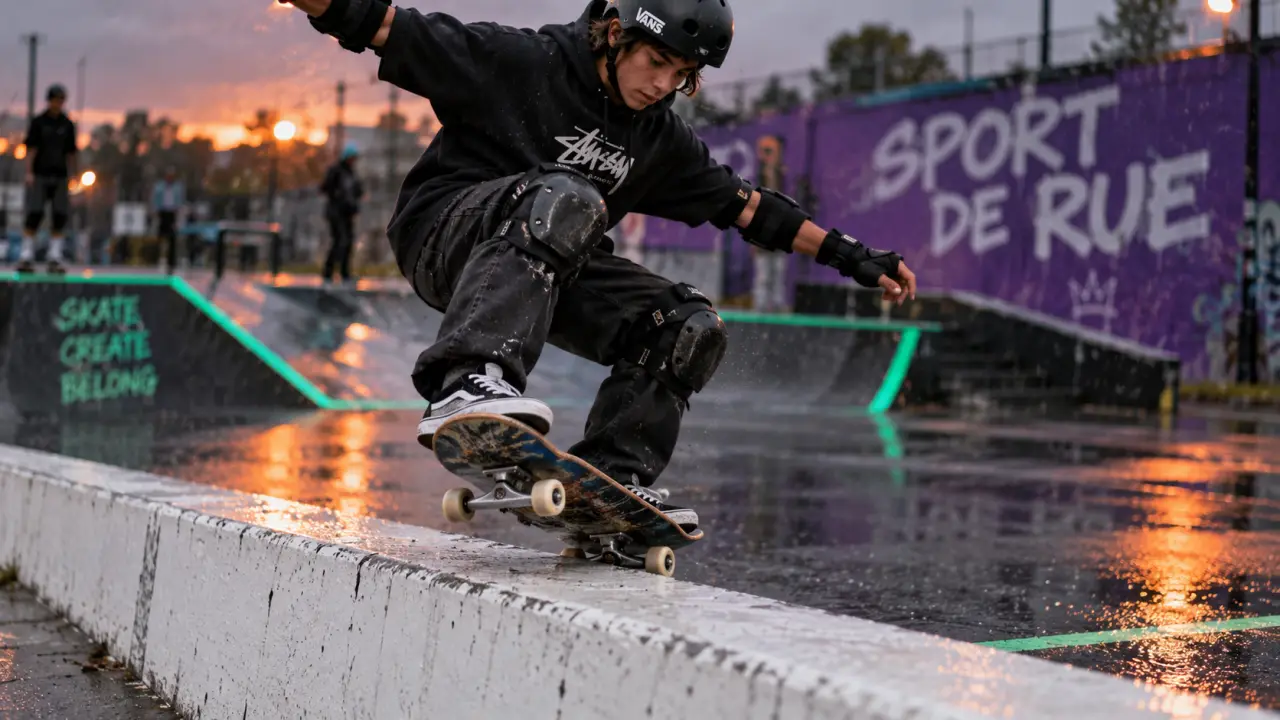 Sports urbains : rider en skateboard sur spot urbain